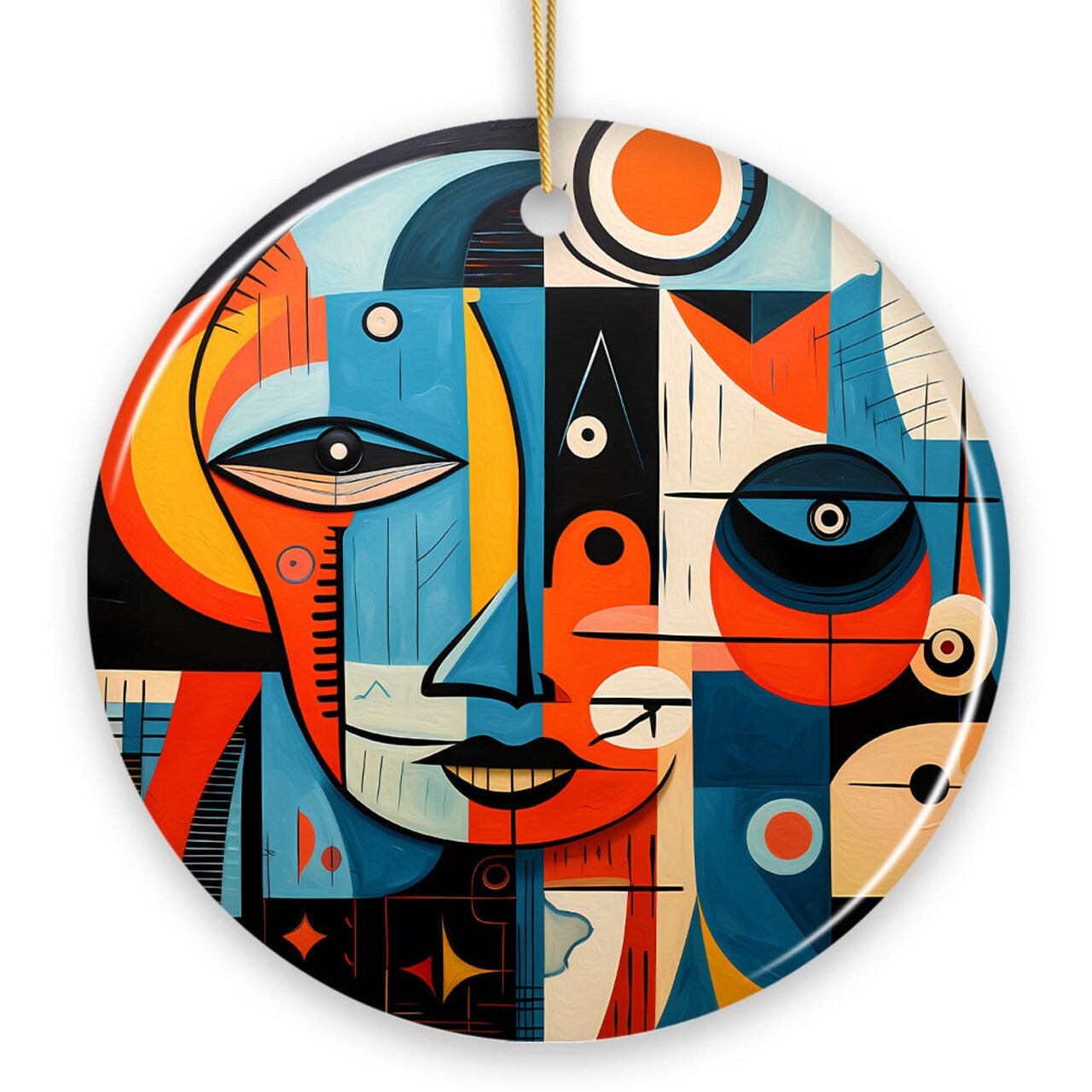 Pablo Picasso Modernist Mosaic Round Ceramic Ornament, Abstract Cubist Art Face Decoration Souvenir